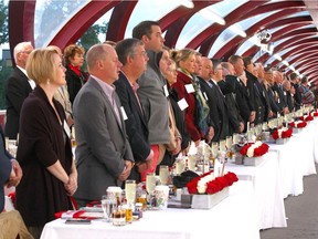 Guests sing the national anthem during a previous Breakfast on the Bridge event  on the Peace Bridge.