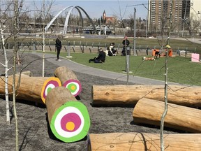 Dog parks, such as this one in East Village, are a big part of the Calgary experience.