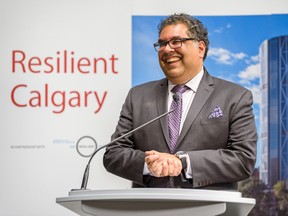 Mayor Naheed Nenshi discusses the Resilient Calgary strategy, a project launched by The City to help prepare Calgary and its community for future shocks, outside the Council Chamber on Tuesday, June 18, 2019. Azin Ghaffari/Postmedia Calgary