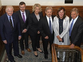 Members of the newly formed Business Council of Alberta (left to right): Ron Mannix (chair, Coril Holdings), Adam Legge (council president), Dawn Farrell (president and CEO, TransAlta), Hal Kvisle (chair, ARC Resources), Nancy Southern (chair and CEO, ATCO Group) and Mac Van Wielingen (founder of ARC Financial).