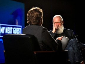 Zach Galifianakis and David Letterman speak onstage during an episode of 'My Next Guest Needs No Introduction.'