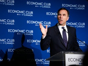 Finance Minister Bill Morneau addresses an Economic Club of Canada breakfast in Calgary, Wednesday, June 19, 2019.