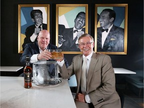 Vintage Group President & CEO Lance Hurtubise, left and Jayman BUILT Chairman and CEO Jay Westman have collaborated to open the new fine dining restaurant Chairman's Steakhouse in Mahogany. They were photographed in the restaurant's old Hollywood themed bar  on Tuesday May 28, 2019.  Gavin Young/Postmedia