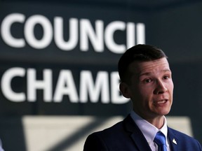 Calgary ward 11 Councillor Jeromy Farkas speaks about his plan to deal with the ongoing business tax dilemma at City Hall on Monday June 3, 2019.