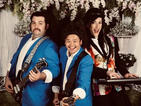 Kodie Rollan, centre, and his bandmates in Front Row Centre's The Wedding Singer.
