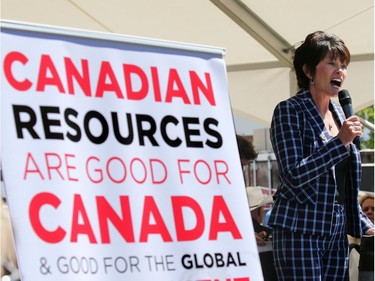 Alberta Energy Minister Sonya Savage spoke to several thousand pro pipeline protesters rallying at Stampede Park during the Global Petroleum Show in Calgary on Tuesday, June 11, 2019. Gavin Young/Postmedia