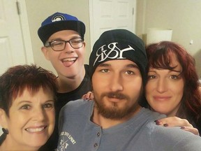 Dawn Warden (R) poses for a selfie with her late son, Coltyn (C), second son Kyle, and mother Jeanette Eaton, left, in an undated photo. Supplied family photo