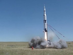A group of Calgarians launched a homemade rocket ship in southern Alberta to commemorate the 50th anniversary of the Apollo 11 moon landing. The rocket was a 1:20 scale model of the Saturn V.