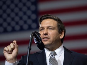 In this file photo taken on July 31, 2018 U.S. Representative Ron DeSantis, Republican of Florida, and candidate for Florida Governor, speaks during a rally with U.S. President Donald Trump at Florida State Fairgrounds Expo Hall in Tampa, Florida.