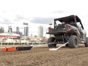 On Monday and into Tuesday morning, the entire surface of the infield track on the Stampede grounds was surveyed with specialized ground-penetrating radar technology. Image grap from a Stampede video.