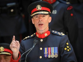 Calgary's new chief of police Mark Neufeld during the Change of Command ceremony at the Calgary Central Library on Monday, June 10, 2019. Al Charest/Postmedia