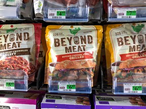 Products from Beyond Meat Inc., a vegan burger maker, on sale at a market in Encinitas, Calif., on June 5, 2019.