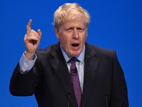 Conservative MP Boris Johnson speaks to the audience as he takes part in a Conservative Party leadership hustings event in Birmingham, central England on June 22, 2019.