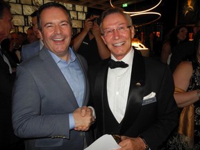 Premier Jason Kenney delivered congratulatory remarks at the VIP opening reception of Chairman's Steakhouse in Westman Village. Pictured with the Premier is Jay Westman.