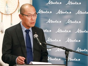 Jason Luan, Associate Minister of Mental Health and Addictions, speaks at a press conference to announce the expansion of mental health and addiction recovery supports across Alberta Friday, June 21, 2019.