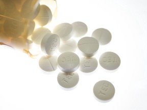Prescription pills containing oxycodone and acetaminophen are shown in Toronto, Dec. 23, 2017. The Public Health Agency of Canada says 11,577 people died from apparent-opioid-related deaths between January 2016 and December 2018.