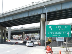 Construction is shown near the 10 Ave/ Crowchild/ Bow Tr SW interchange in Calgary is shown on Wednesday, {io northbound Crowchild tr tptcmonthname} 12, 2019. Starting at 10 pm on June 13, until 5 am on June 28, the westbound 10 Ave SW ramp to Crowchild ramp will be completely closed for construction. Jim Wells/Postmedia