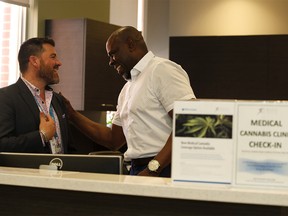 Dr. Robert Tanguay is pictured with Dr. Mark Lewis at the Caleo Health. Dr. Tanguay is the Provincial Medical Lead in Opioid Dependency Training with Alberta Health Services. Dr. Lewis is the Director of Operations at the Caleo Medical Cannabis Clinic. Thursday, June 13, 2019. Brendan Miller/Postmedia