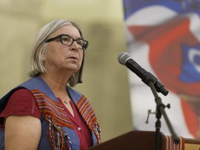 Audrey Poitras, president of the Métis Nation of Alberta, speaks during the Métis Week commemoration of the anniversary of Louis Riel’s execution in 1885 at the Alberta Legislature in Edmonton, Alberta on Wednesday, November 16, 2016.