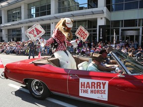 The Calgary Stampede parade attracts thousands of people to downtown Calgary.