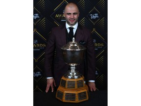 Jun 19, 2019; Las Vegas, NV, USA; Mark Giordano was awarded the James Norris Memorial trophy as the league's top defenseman during the 2019 NHL Awards at Mandalay Bay. Mandatory Credit: Stephen R. Sylvanie-USA TODAY Sports ORG XMIT: USATSI-403716