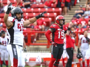 Calgary Stampeder QB Bo Levi Mitchell watches the failed last drive of the game against the Ottawa Redblacks during CFL action in Calgary on Saturday, June 15, 2019. Jim Wells/Postmedia