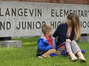 Bridgeland Resident Kelsey Meyer is concerned her four-year-old son Conrad won't get into Langevin School, located across the street from their home, after the CBE secretly changed the rules around the lottery process. Friday, June 14, 2019. Brendan Miller/Postmedia