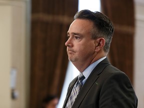 Dale Nally is sworn in as Associate Minister of Natural Gas of Premier Jason Kenney's government in Edmonton, in April.
