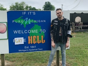 The California-based comedian and rapper posted a photograph on Twitter of himself alongside a town sign saying "Welcome to Gay Hell .... Michigan's Hysterical Town."