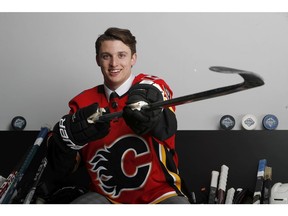 VANCOUVER, BRITISH COLUMBIA - JUNE 21: Jakob Pelletier poses for a portrait after being selected twenty-sixth overall by the Calgary Flames during the first round of the 2019 NHL Draft at Rogers Arena on June 21, 2019 in Vancouver, Canada.