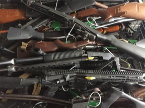 CHRISTCHURCH, NEW ZEALAND - JULY 13: In this handout image provided by New Zealand Police, collected firearms are seen at Riccarton Racecourse on July 13, 2019 in Christchurch, New Zealand. It is the first firearms collection event to be held in New Zealand following changes to gun laws, providing firearms owners the initial opportunity of many to hand-in prohibited firearms for buy-back and amnesty. The Christchurch event is one of 258 events that will run across the country over the next three months.The NZ Government will pay owners between 25 per cent and 95 per cent of a set base price, depending on condition. It will also compensate dealers and pay for some weapons to be modified to make them legal. The amnesty ends on December 20. (Photo by New Zealand Police/Getty Images)