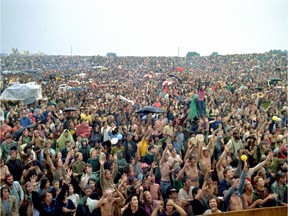 This handout photo by Elliott Landy shows the crowd  at the original Woodstock festival in Bethel, New York in August 1969. The music festival took place from August 15-18. Thirty-two of the best-known musicians of the day appeared during the weekend in front of nearly half a million people, southwest of the town of Woodstock, New York.