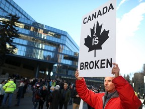 Protester at a pro-energy rally in downtown Calgary on Dec. 17, 2018