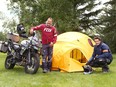 Jamie Clarke and his son Khobi, 18 yrs, pose in Calgary on Wednesday, July 17, 2019. The pair will set off on a month long trip to Mongolia and will be off the grid. Jim Wells/Postmedia