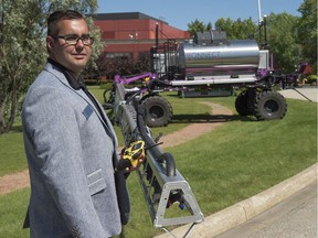 AJ Nolin from DOT Technology Corp., which makes autonomous agriculture equipment including a 120-foot sprayer, was on hand for an announcement on Monday, July 22, 2019, of federal funds to help move the farm into the digital world.