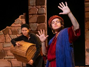 Mari Wilson as Roland and Ben Gaudet as Morton in A Play About a Dragon by Calgary Young People's Theatre.