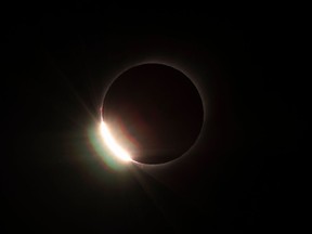 The diamond ring effect is seen during the total solar eclipse from El Molle, Chile, on July 2, 2019.