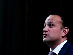 FILE PHOTO: Irish Prime Minister Leo Varadkar delivers a lecture on the Future of Europe before the Wilfried Martens Fund at the Catholic University of Leuven (KUL) in Leuven, Belgium April 26, 2018.  REUTERS/Yves Herman/File Photo ORG XMIT: FW1