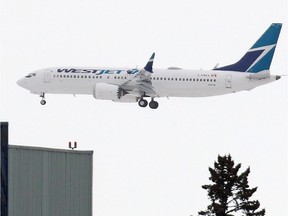 A WestJet Boeing 737 Max 8 jet from Las Vegas lands in Calgary on Tuesday March 12, 2019.