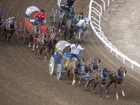 Chuckwagon races at the Calgary Stampede on Sunday, July 14, 2019.