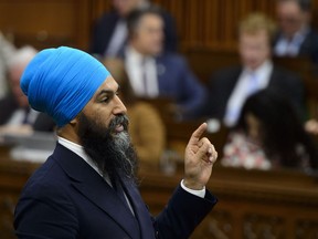 NDP Leader Jagmeet Singh stands during question period in the House of Commons on Parliament Hill in Ottawa on Wednesday, June 12, 2019. NDP Leader Jagmeet Singh says the province of Quebec offers the New Democrats "fertile ground" for his party despite private hand-wringing about its current state ahead of the election cycle.