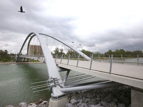 The George C. King Bridge spans the Bow River near East Village. Pictured in Calgary on Friday, July 5, 2019.