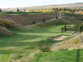 Hole 7 of Wes Gilbertson’s Awesome 18 — a skinny and scenic Par-5 at D’Arcy Ranch in Okotoks.