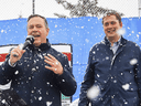 United Conservative Party leader Jason Kenney, left, and federal Conservative Party leader Andrew Scheer at a campaign rally in Calgary, April 11, 2019.