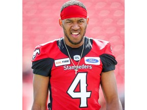 Calgary Stampeders Eric Rogers during warm-up before facing the Ottawa Redblacks in CFL football in Calgary on Saturday, June 15, 2019. Al Charest/Postmedia