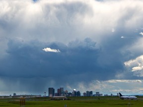 A recent storm moves over downtown Calgary. The city is once again under a severe thunderstorm warning.