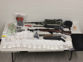 A photo provided by RCMP shows some of the things seized during a June 2019 bust in Sylvan Lake.