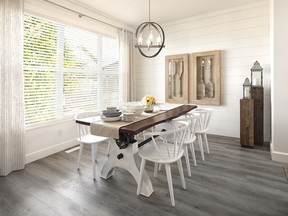 The dining room in the Treo paired home by Hopewell Residential sits at the front of the home and benefits from some of the home’s largest windows.