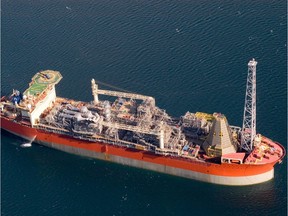 Husky Oil's Searose FPSO sailing to the White Rose oil field. White Rose offshore oil field is located in the Jeanne d'Arc Basin 350km east of St. John's, Newfoundland and Labrador, Canada.