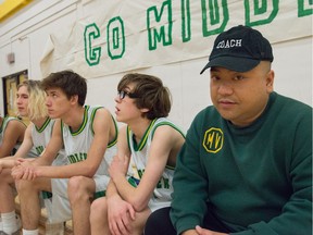 Andrew Phung, right, and the young cast of film Events Transpiring Before, During and After a High School Basketball Game. Photos by Chelsea Yang-Smith.
